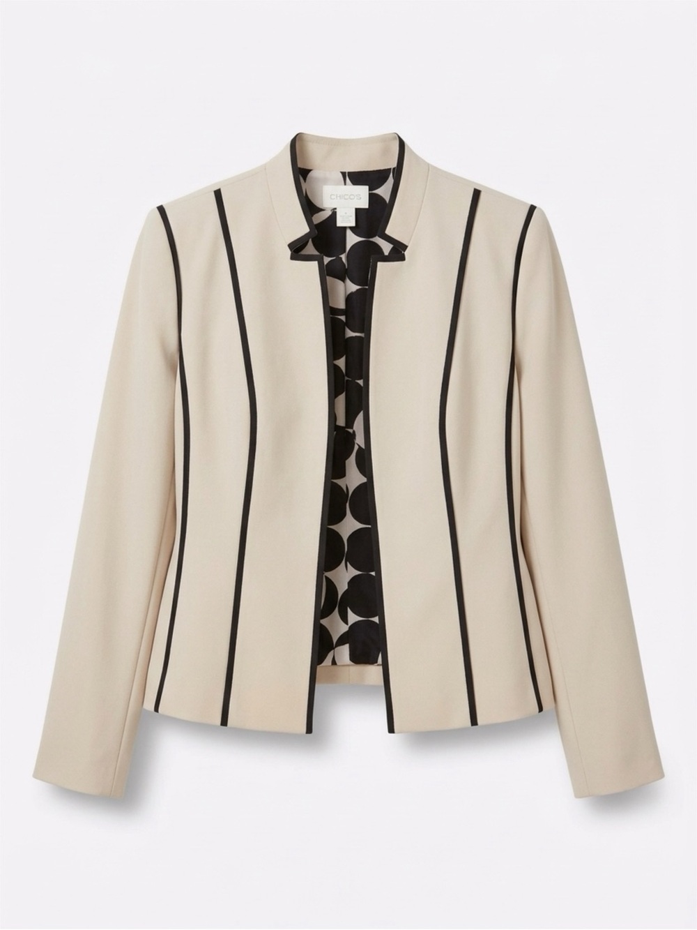 Chico's Cream Jacket with Black Trim and Contrast Lining